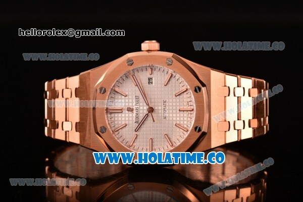 Audemars Piguet Royal Oak 41MM Clone AP Calibre 3120 Automatic Full Rose Gold with White Dial and Stick Markers (EF) - Click Image to Close